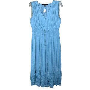 WHBM White House Black Market Midi Dress Large Pleated Sleeveless V-neck NWT